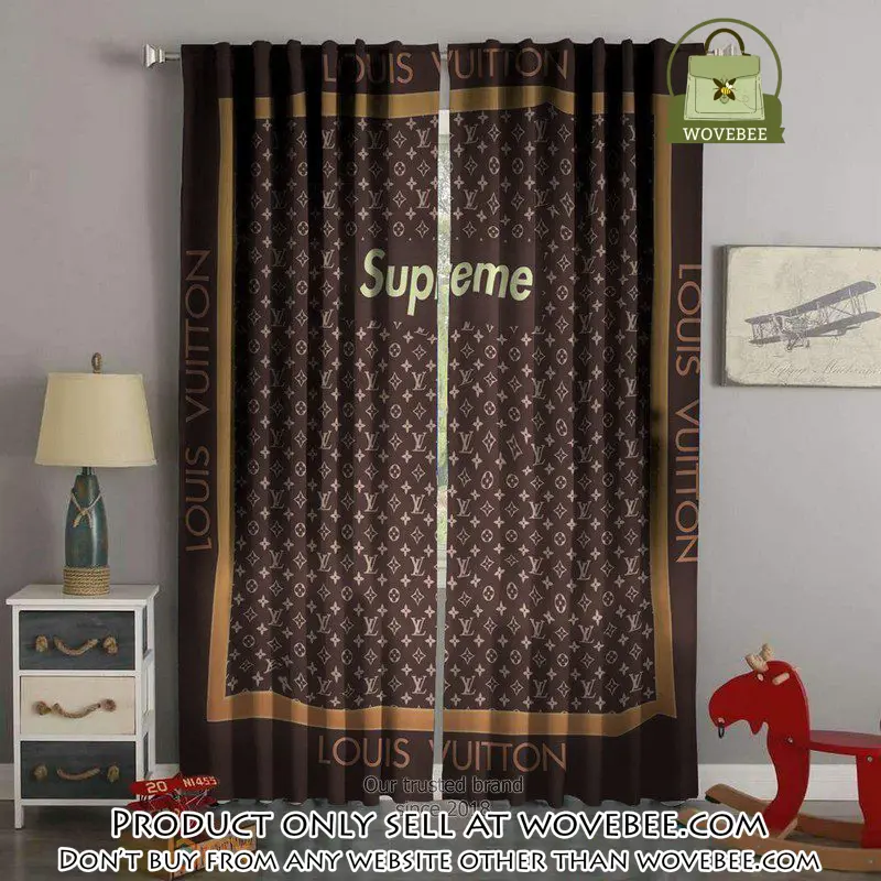 Supreme lv brown square premium window curtains hot  luxury curtain wc017 wvb0523588